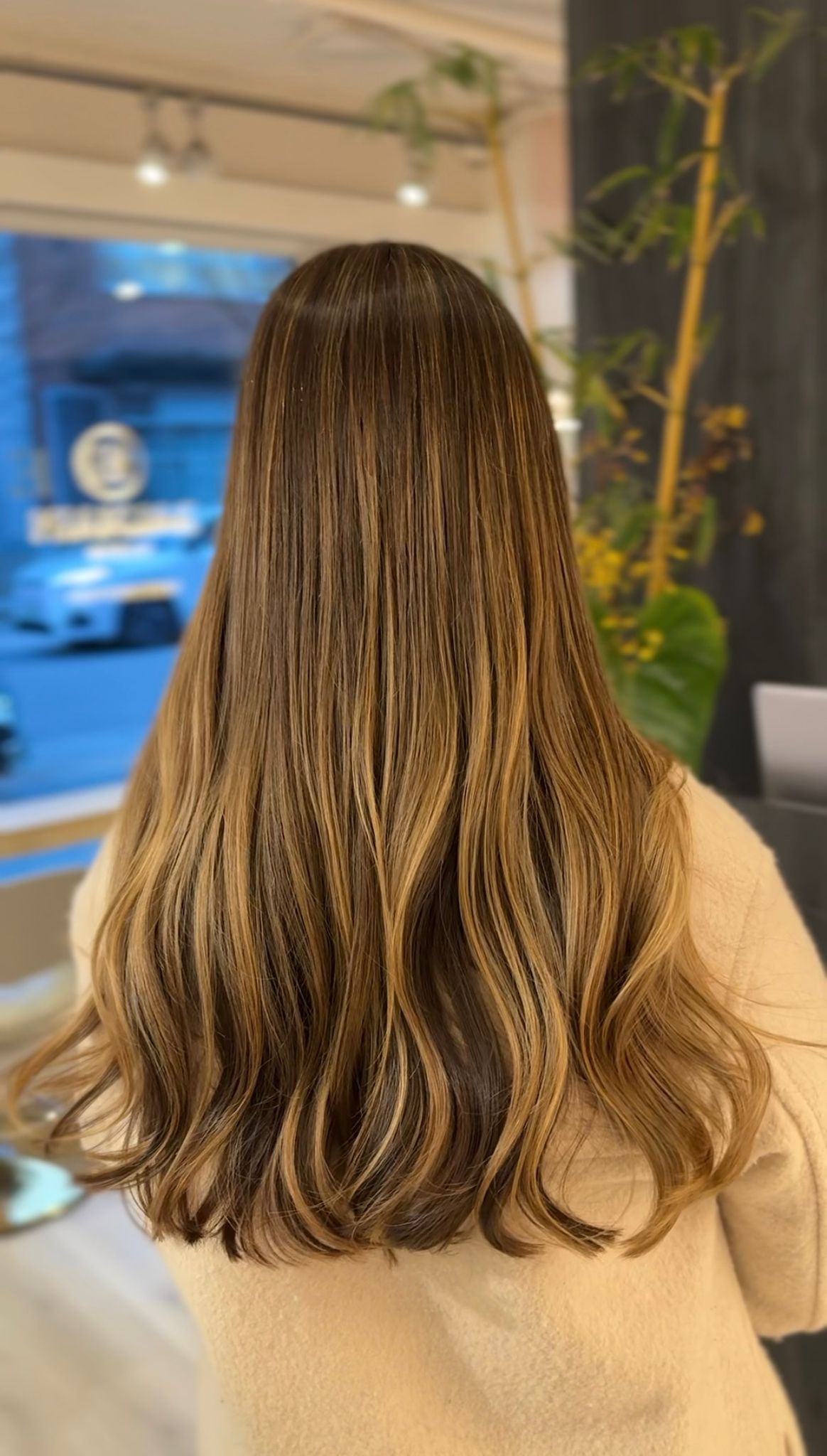 温哥华 Balayage 专家 Amika Wang 作品——深色发根自然过渡至蜂蜜金色的手绘画染效果